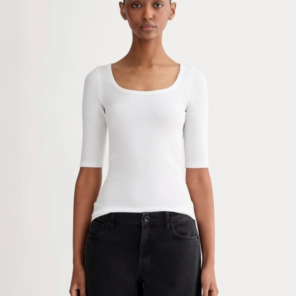 Everlane Luxe Rib Scoop-Neck Tee White Size Small - Picture 2 of 6